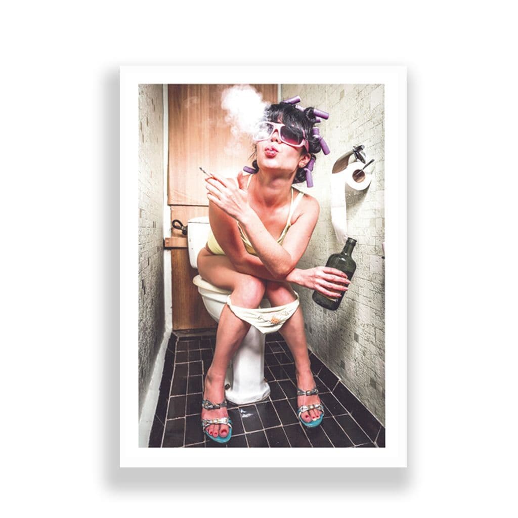 Bathroom Print | Girl Drinking and Smoking on Toilet! - Image 2
