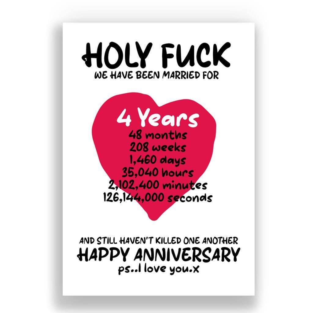 4 Years Wedding Anniversary Card | And We Still Haven't Killed One Another!