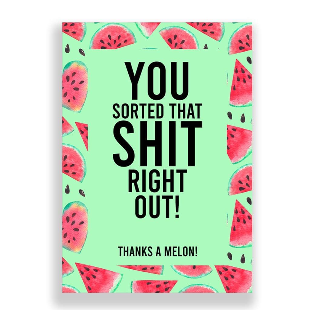 Funny Thank You Card | You Sorted That Shit Right Out, Thanks A Melon