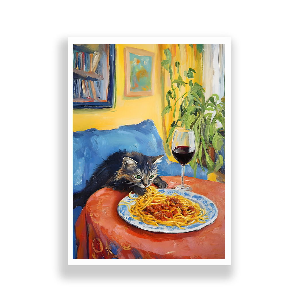 Kitchen Print | Cat Munching Spaghetti Art - Image 2